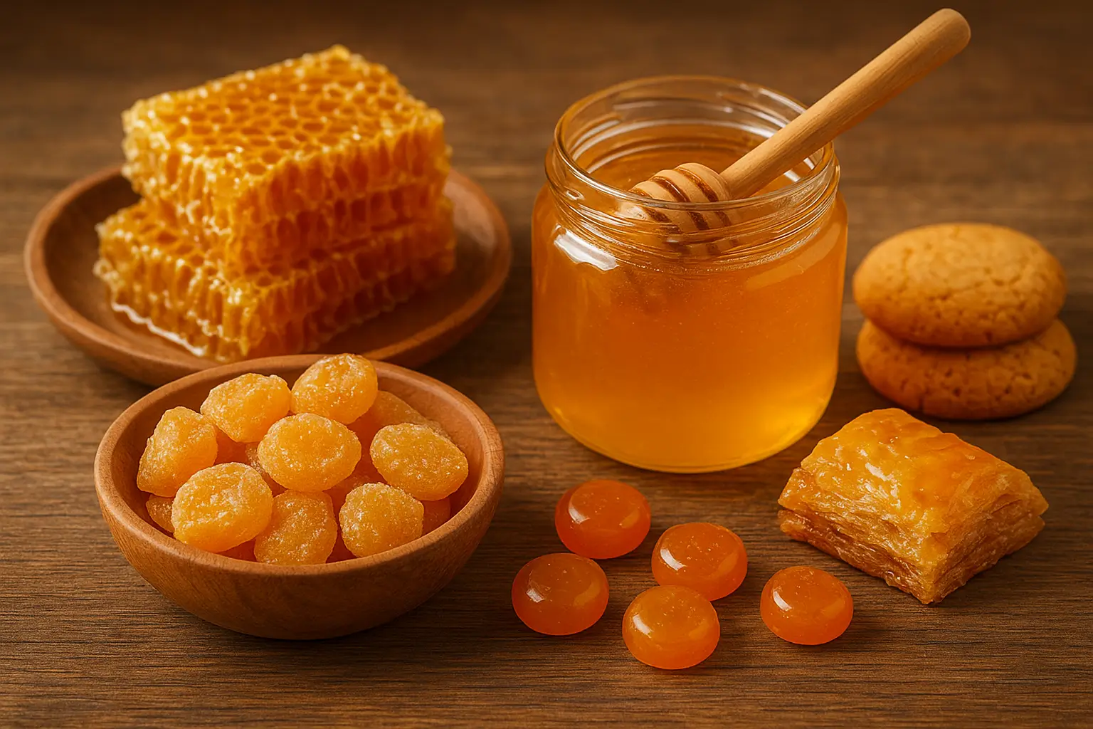 Douceurs sucré bonbons gâteaux pains d'épices , nougats, sucettes, nonnettes chocolat-miel
